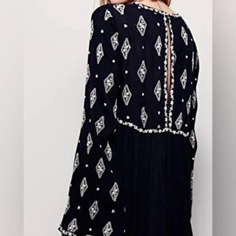 Free People Diamond Embroidered Long Sleeve Top